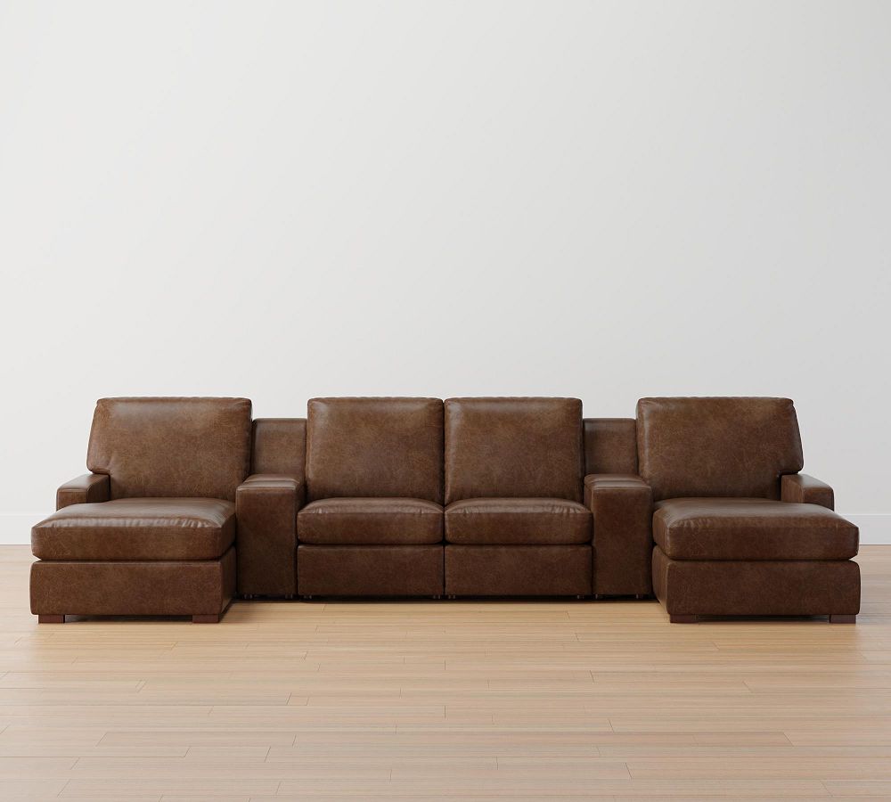 Turner Square Arm Leather U-Shaped Power Reclining Sectional | Pottery Barn