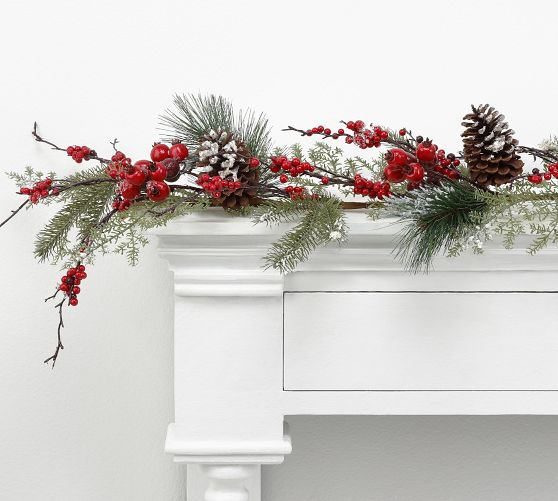 Faux Snowed Pinecones Berry Wreath & Garland | Pottery Barn