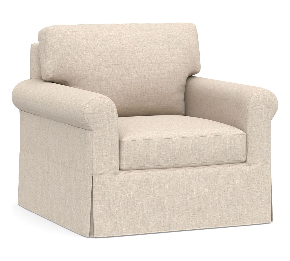 York Roll Arm Slipcovered Swivel Armchair Pottery Barn