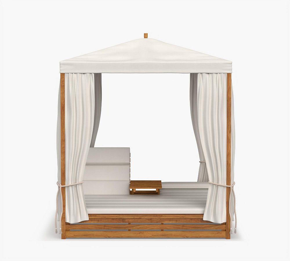 Madera Teak Daybed Double Outdoor Chaise Lounge with Canopy Pottery Barn