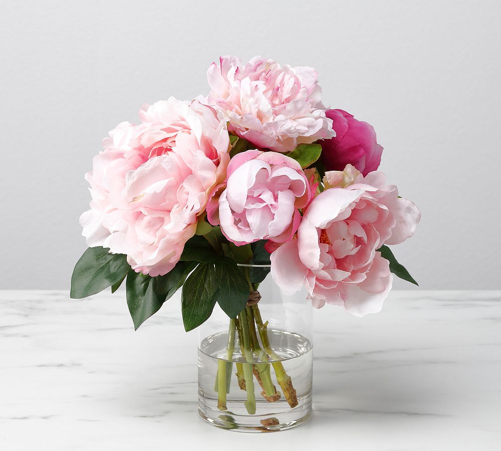 Faux Pink Peony Arrangement In Glass Vase | Pottery Barn