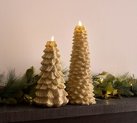 Premium Flickering Flameless Tree Candle - Gold | Pottery Barn