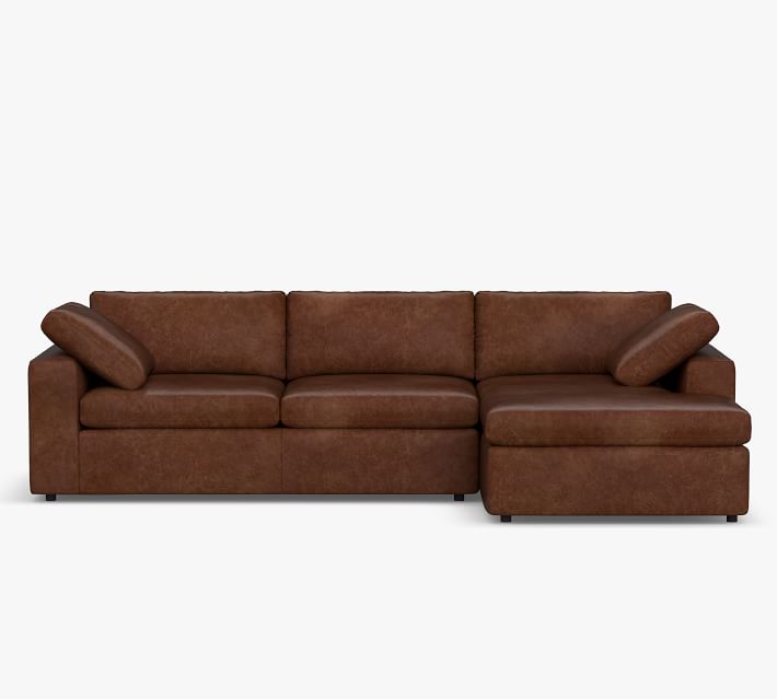 Dream Square Wide Arm Leather Modular Sofa Chaise Sectional | Pottery Barn