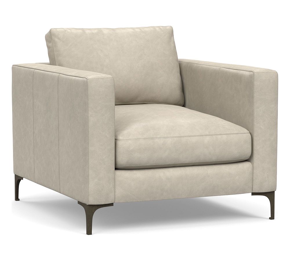 OPEN BOX Jake Leather Armchair with Bronze Legs, Down Blend Wrapped