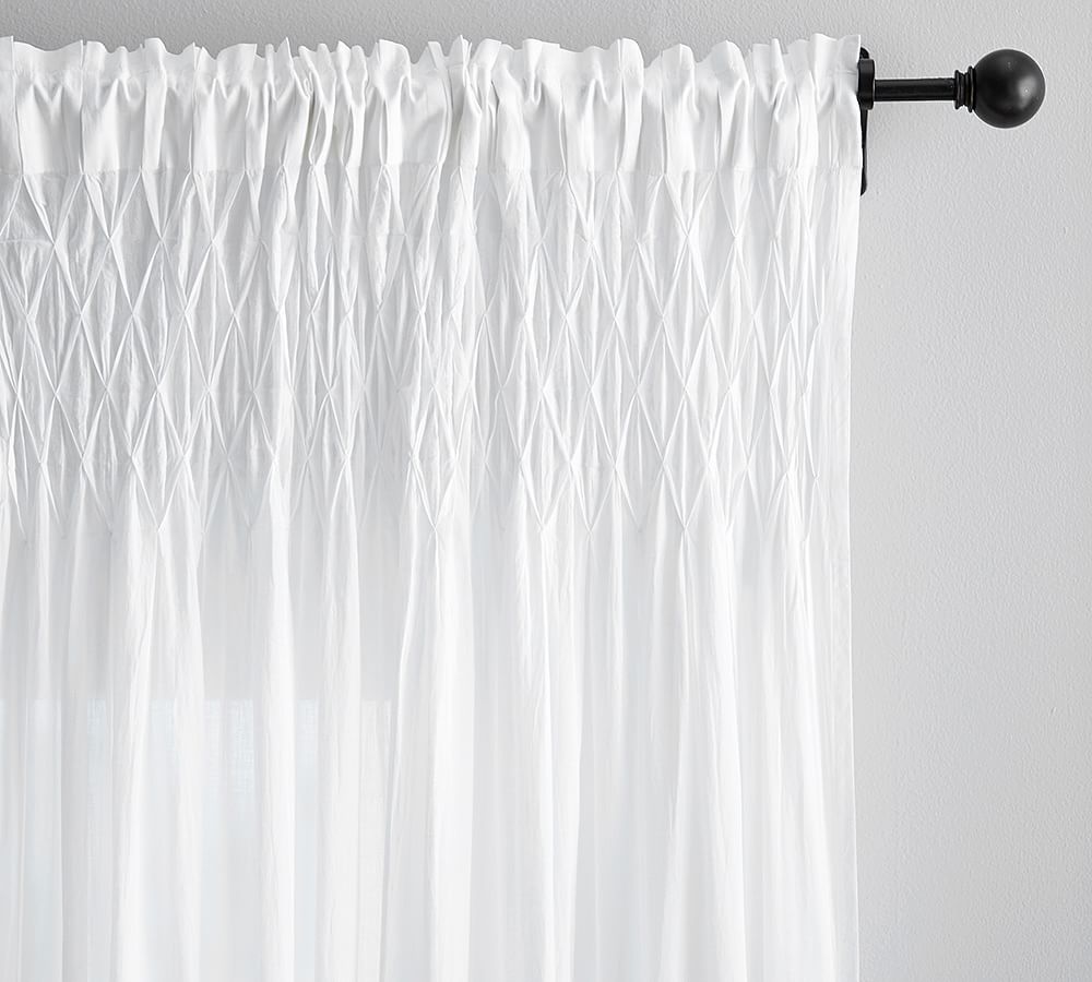 Smocked Organic Cotton Rod Pocket Sheer Curtain Pottery Barn