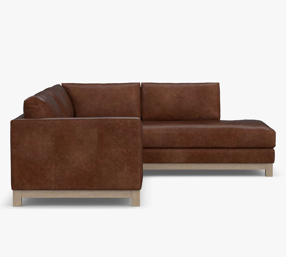 Jake Leather Left Loveseat Return Bumper Sectional 2Seater with Wood Legs, Down Blend Wrapped