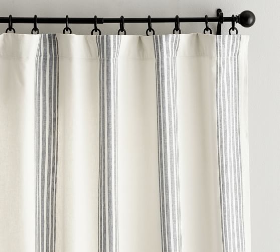 Riviera Striped Linen/Cotton Blackout Curtain | Pottery Barn