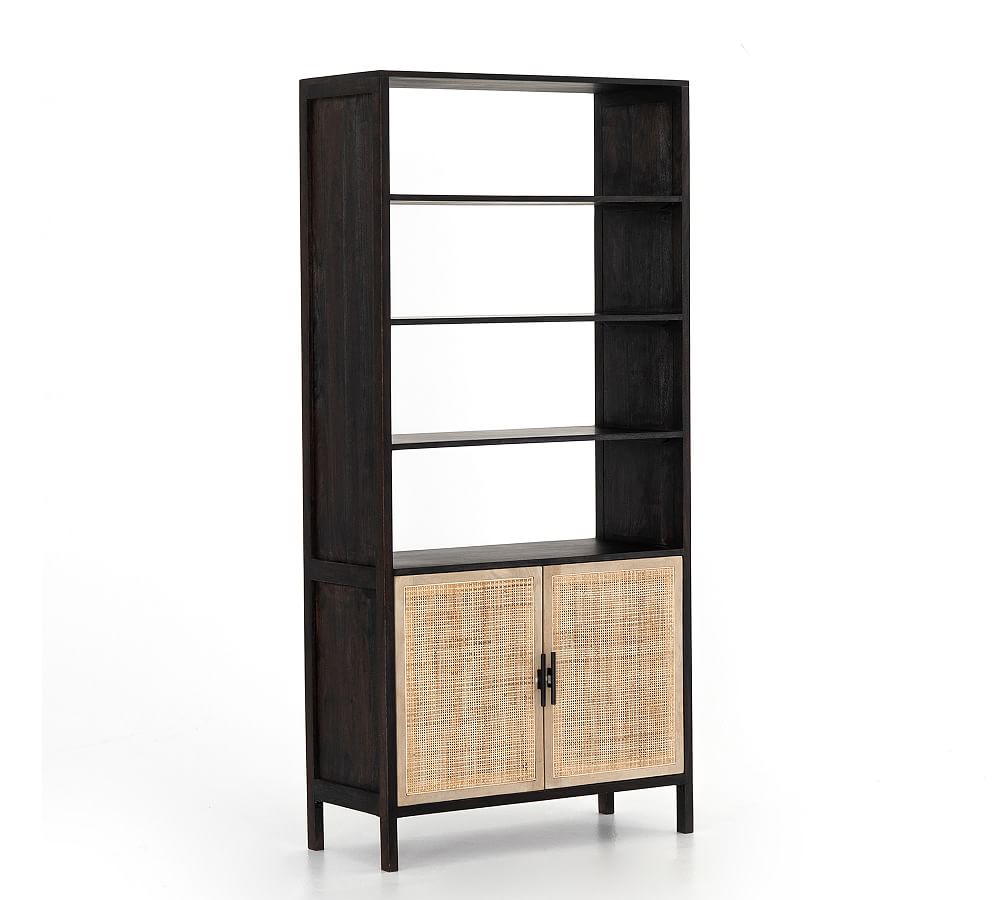 Dolores Cane Open Bookcase with Doors Pottery Barn