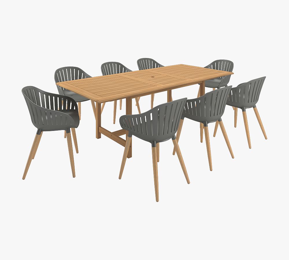 Ontvangst Fractie Kluisje Nassau 9-Piece FSC® Teak Rectangular Dining Table with Sinclair Dining  Armchair Set | Pottery Barn