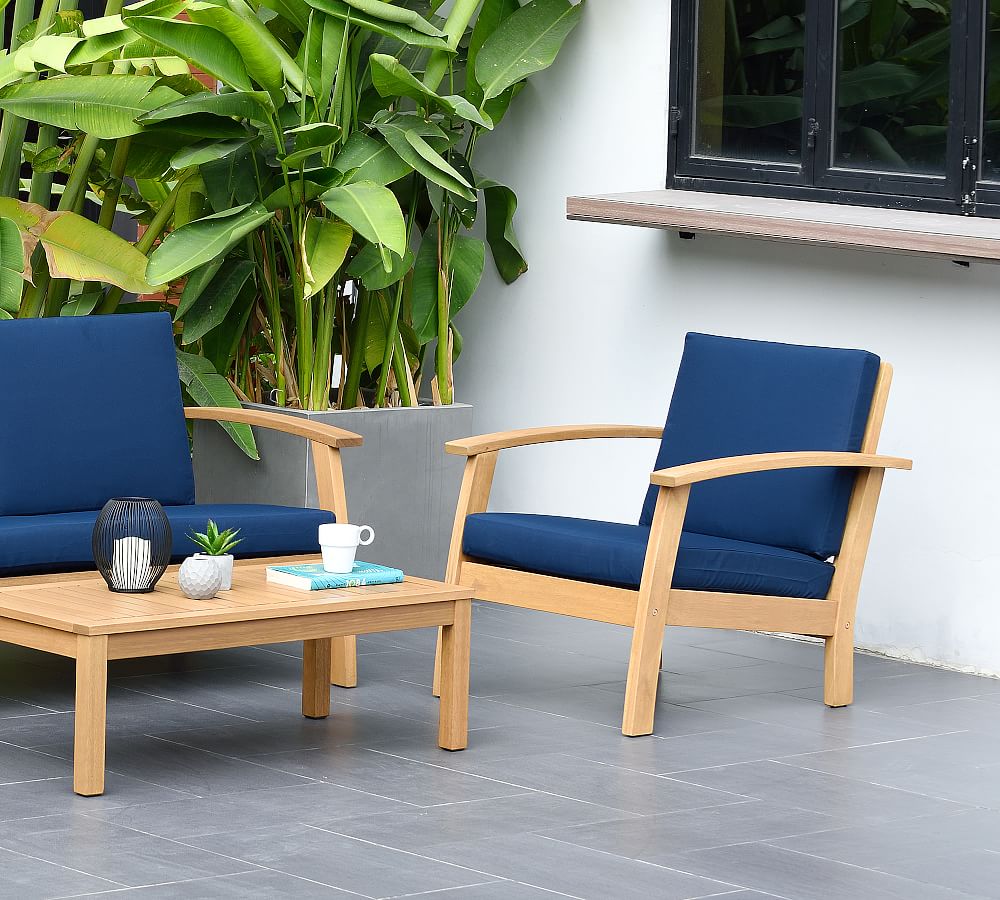 Chelsea Eucalyptus Rectangle Seating Set with Cushions | Pottery Barn