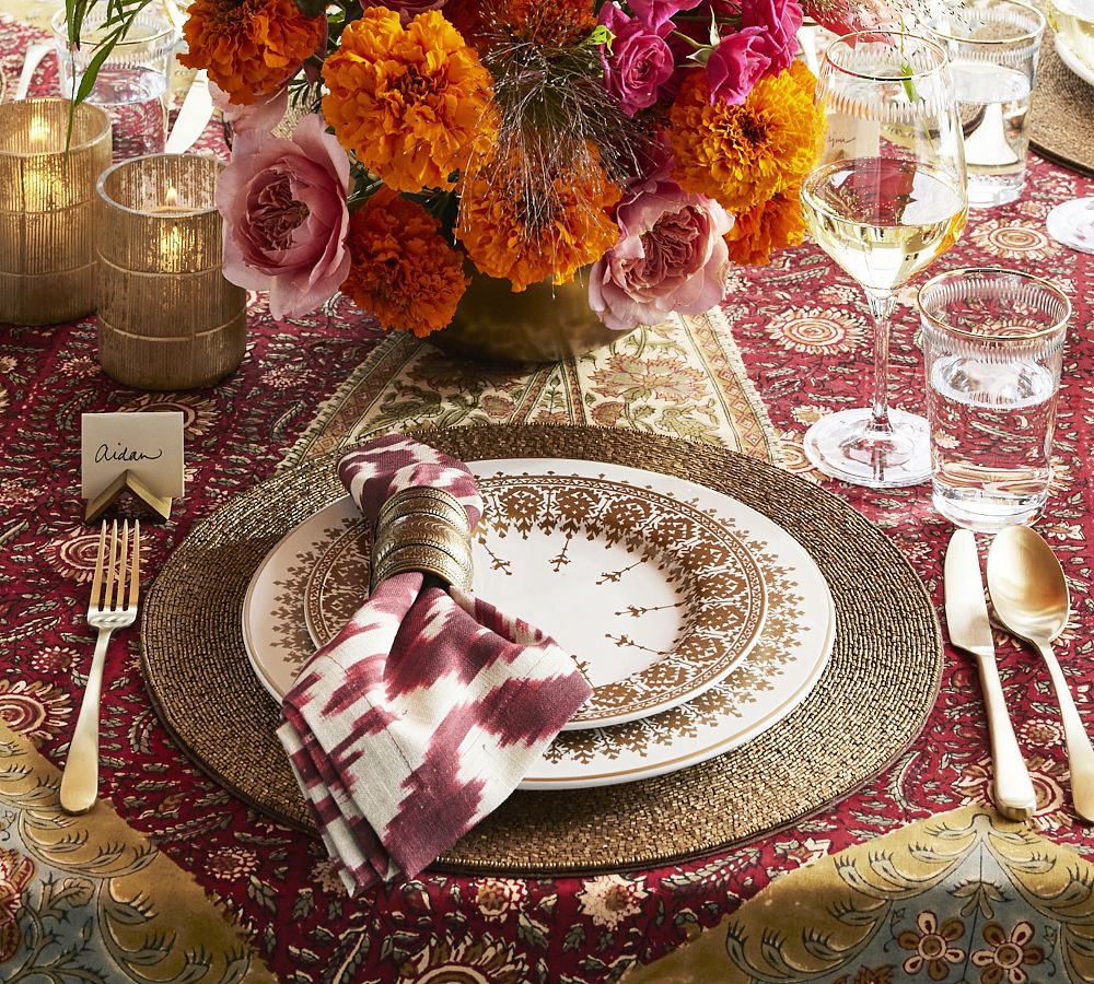 Gold Diya Pattern 8Piece Stoneware Dinnerware Set Pottery Barn