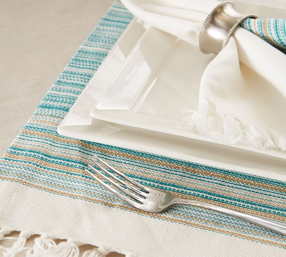 Striped Cotton Fringe Placemats Set of 6 Pottery Barn