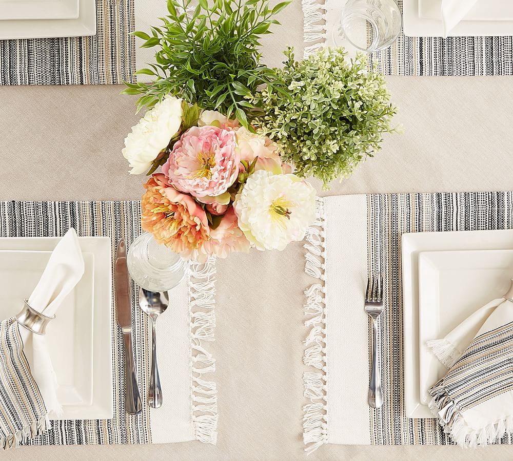 Striped Cotton Fringe Placemats Set of 6 Pottery Barn