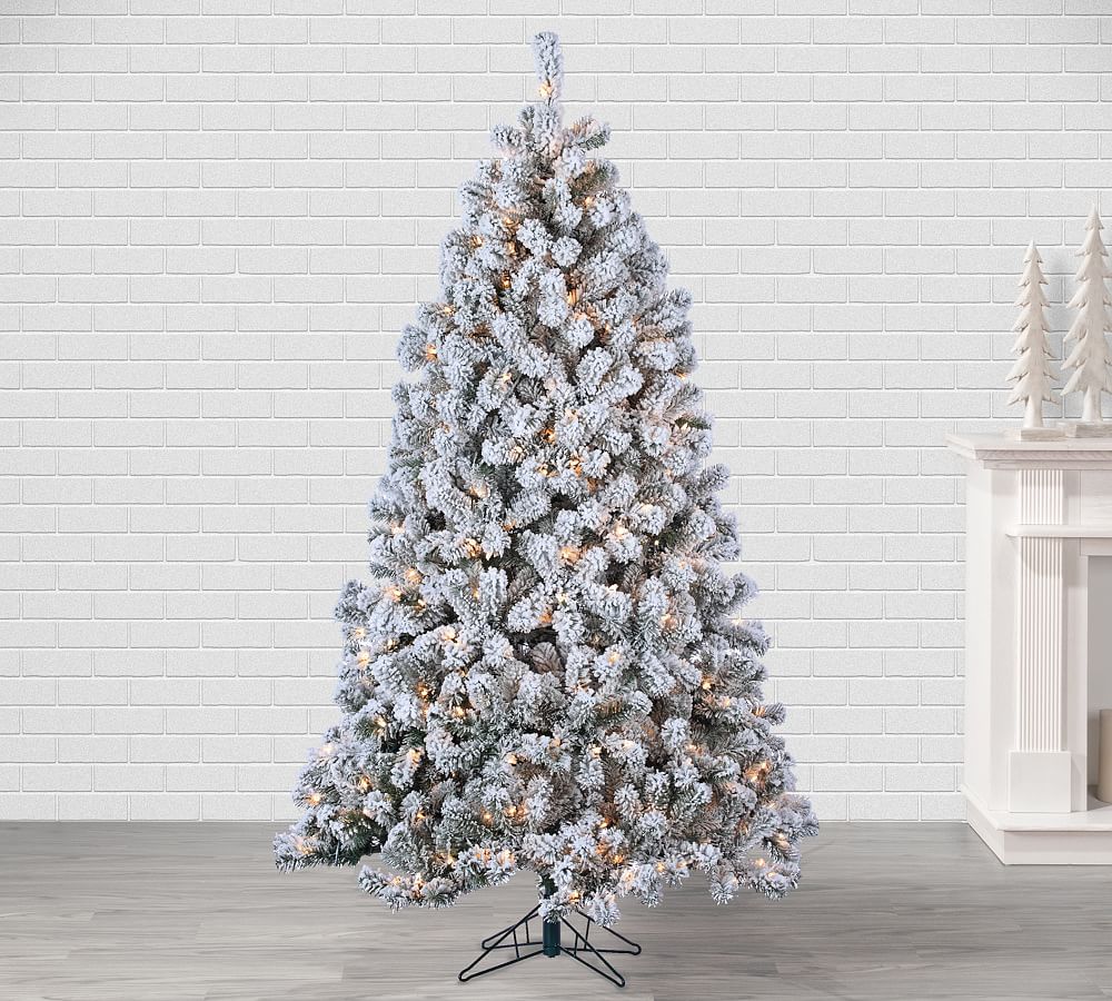 Lit Flocked Montana Pine Faux Christmas Tree 7 Ft. Pottery Barn