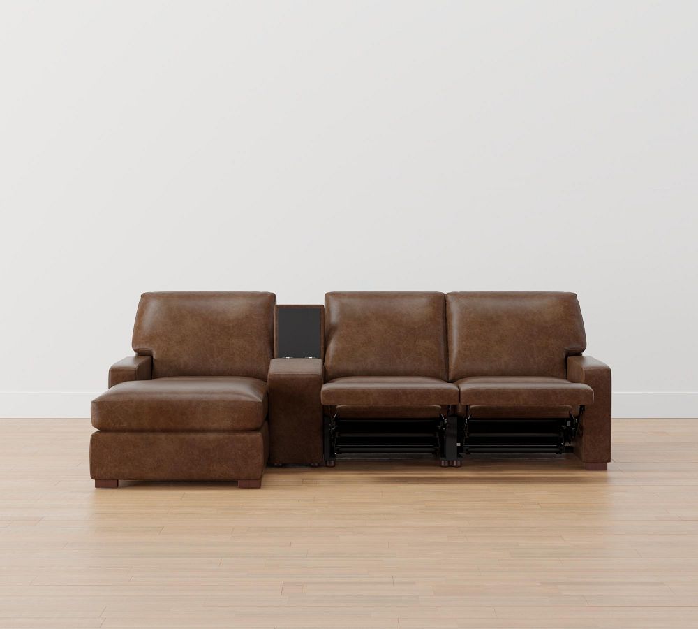 Turner Square Arm Leather Power Reclining Chaise Sectional Pottery Barn