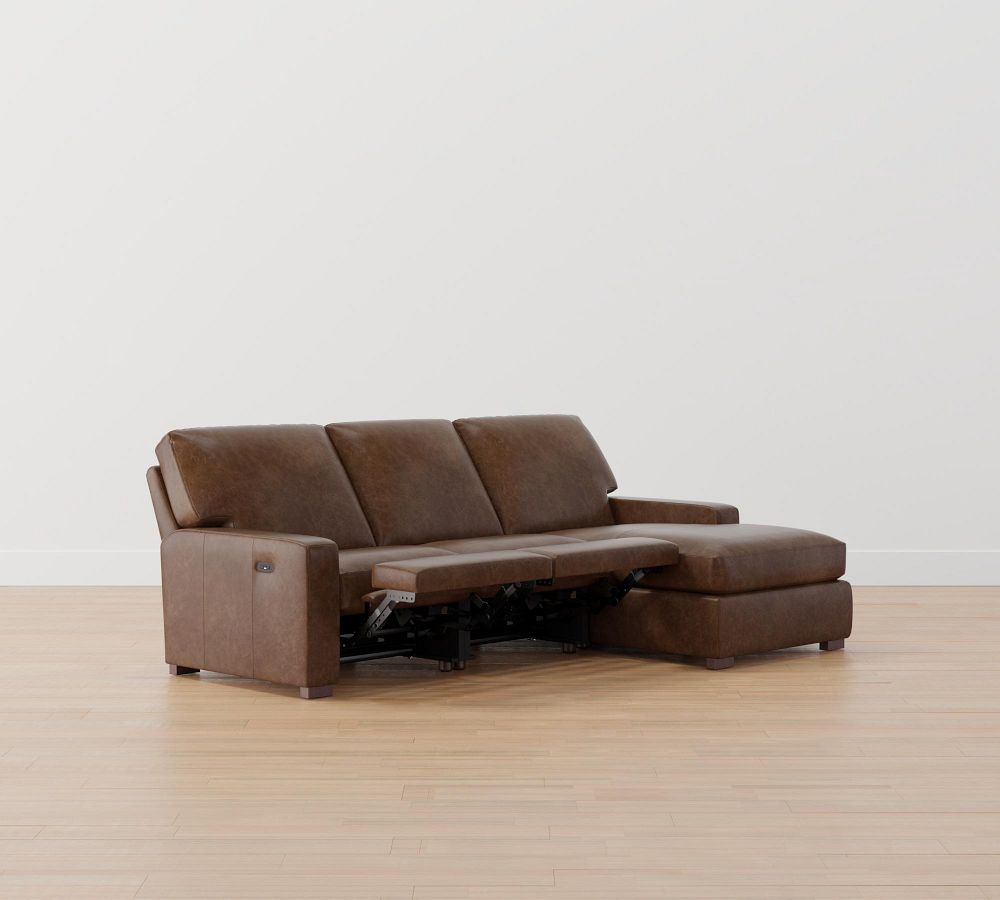 Turner Square Arm Leather Power Reclining Chaise Sectional Pottery Barn