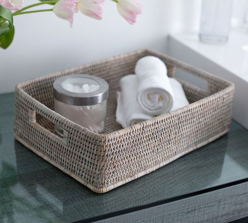 Small Gray Faux Rattan Storage Basket