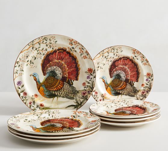 Botanical Harvest Turkey Stoneware 8-Piece Dinnerware Set | Pottery Barn