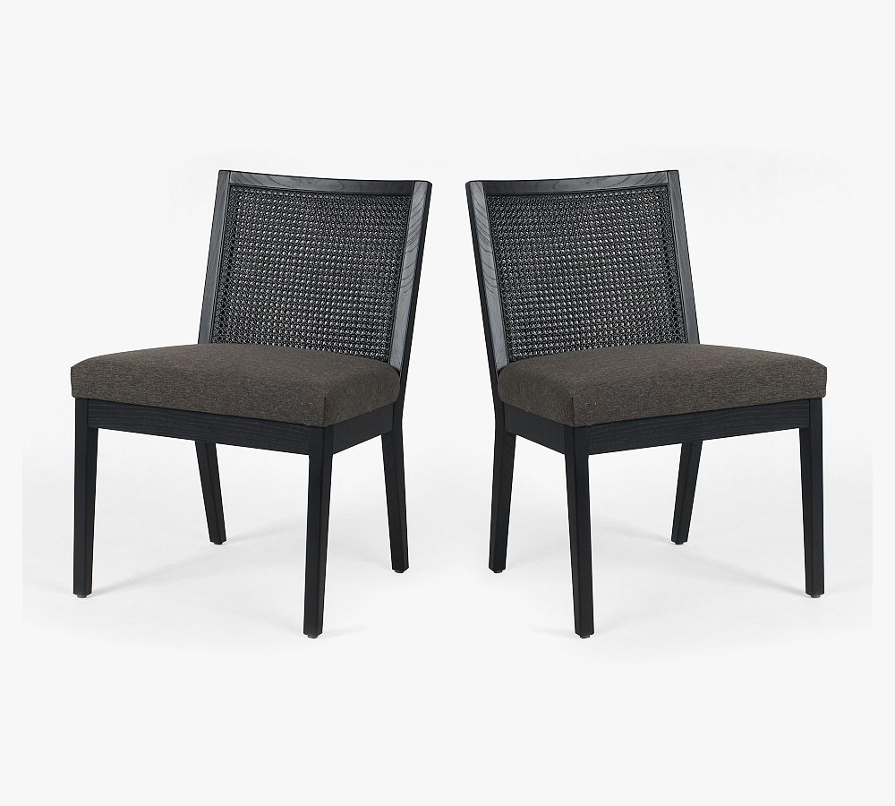 Lisbon Upholstered Black Cane Dining Side Chairs Set of 2 Pottery Barn