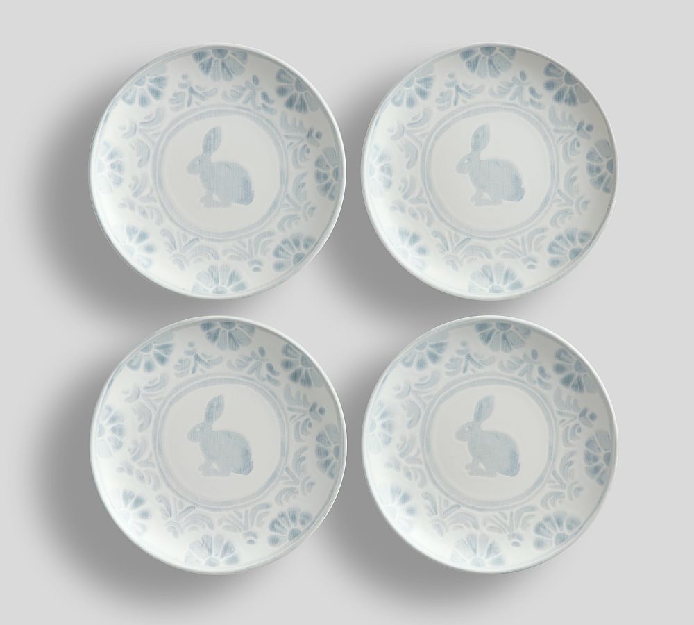 Chambray Tile Bunny Handcrafted Stoneware Salad Plates Set of 4