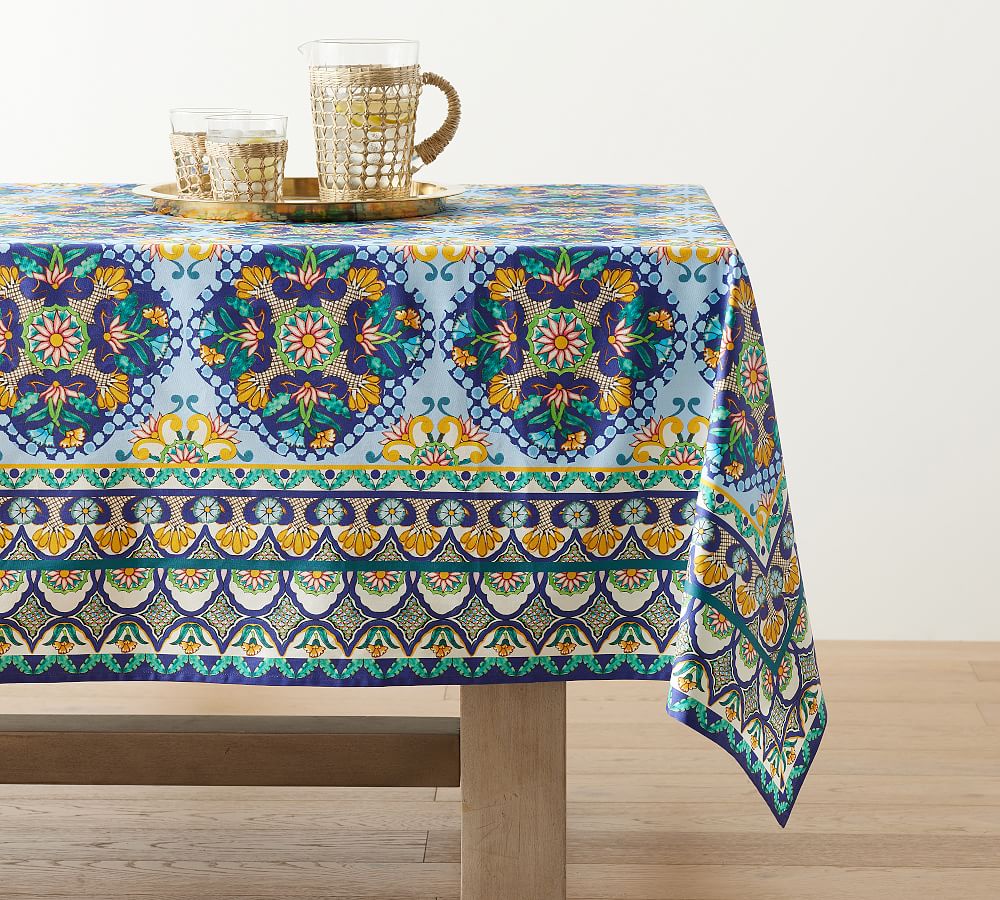 Del Sol Outdoor Oilcloth Cotton Tablecloth Pottery Barn