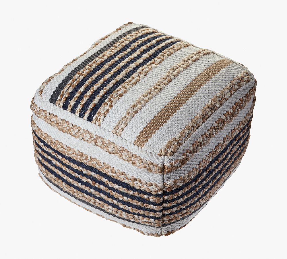 Pottery Barn Handwoven Striped Square Jute Pouf | The Summit