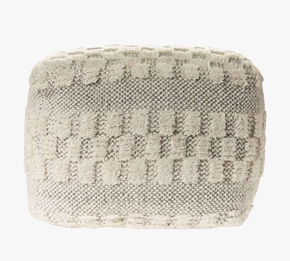 Checkered Wool Square Pouf