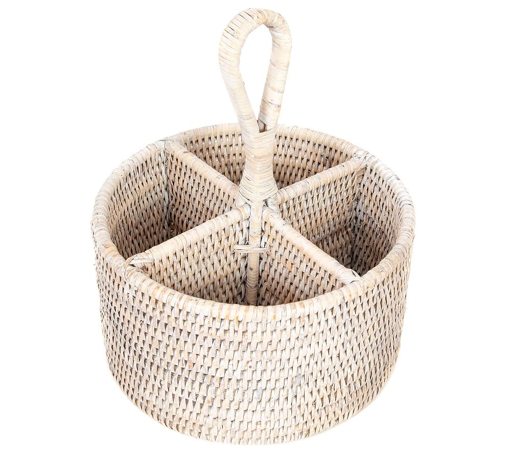 Tava Handwoven Rattan Round Flatware Caddy Pottery Barn