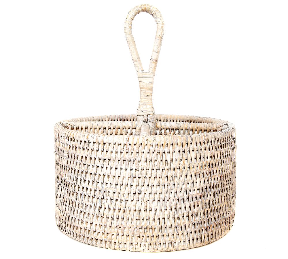 Tava Handwoven Rattan Round Flatware Caddy Pottery Barn