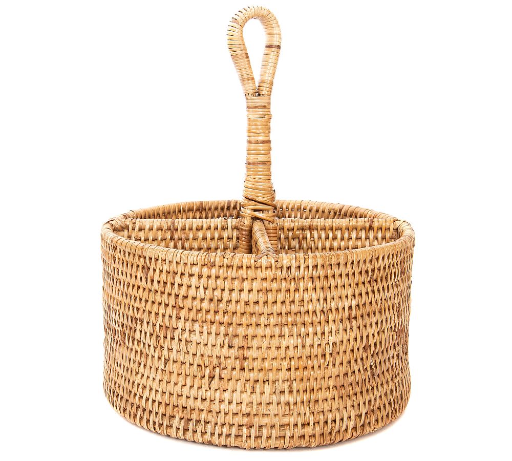 Tava Handwoven Rattan Round Flatware Caddy Pottery Barn