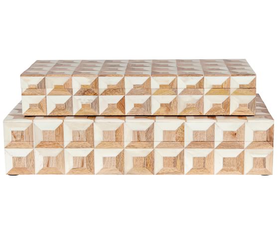 Cora Bone Decorative Box, Set of 2 - White | Pottery Barn