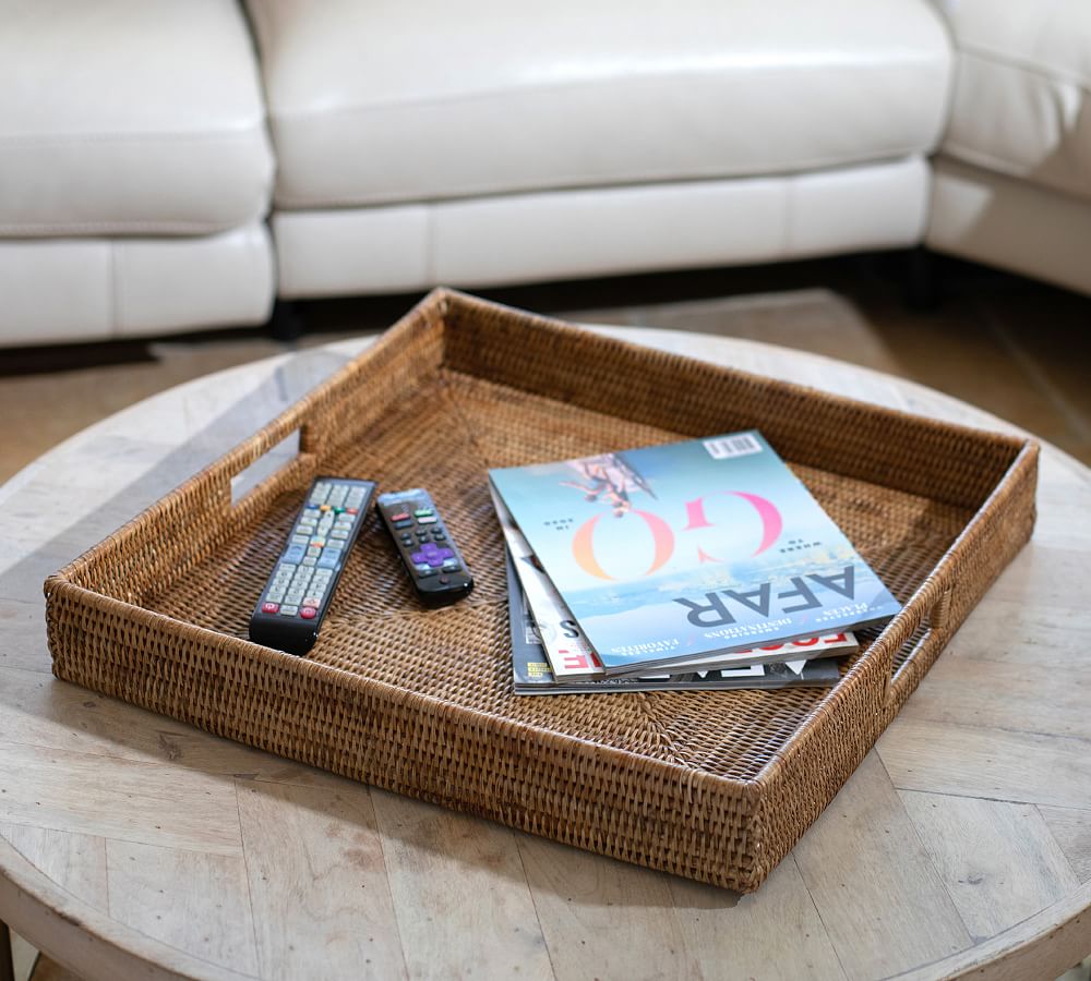 Tava Handwoven Rattan Square Serving Tray Pottery Barn