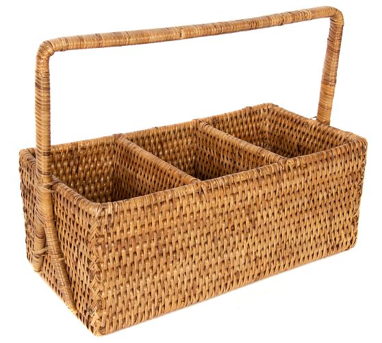 Tava Handwoven Rattan Rectangular Flatware Caddy | Pottery Barn