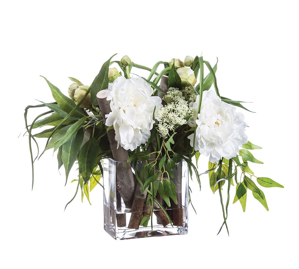 Faux Peony Arrangement In Glass Vase Pottery Barn