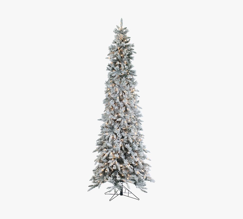 Lit Flocked Layered Spruce Faux Christmas Trees