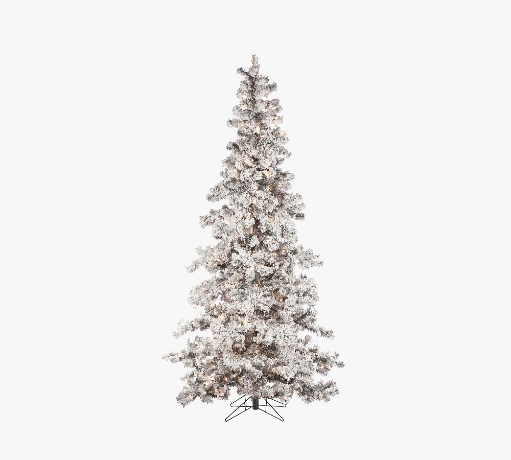 Lit Flocked Layered Spruce Faux Christmas Trees