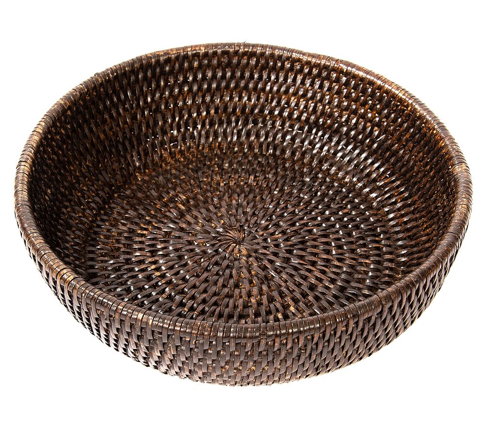 Pottery Barn Tava Handwoven Rattan Round Waste Basket With Metal