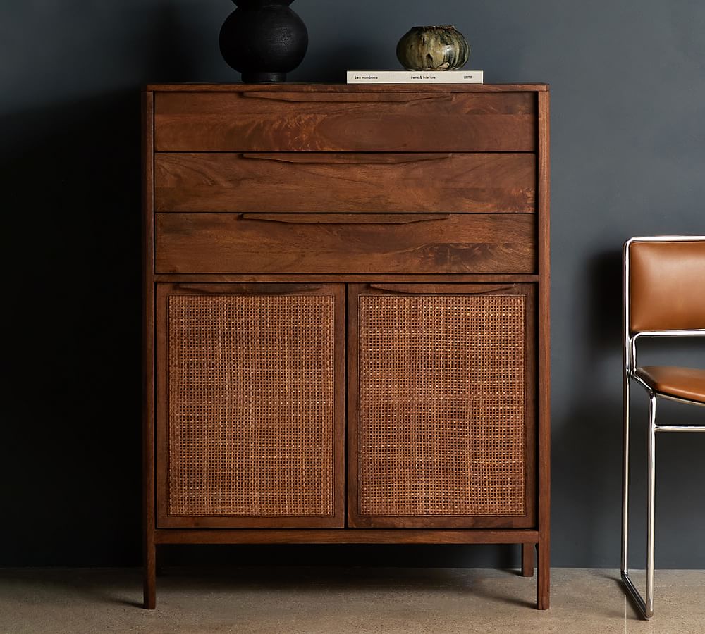 Dolores Cane 3-Drawer Tall Dresser | Pottery Barn