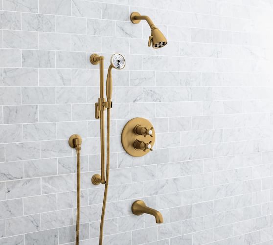 Victoria Cross Handle Thermostatic Bathtub & Shower Set with Handshower ...