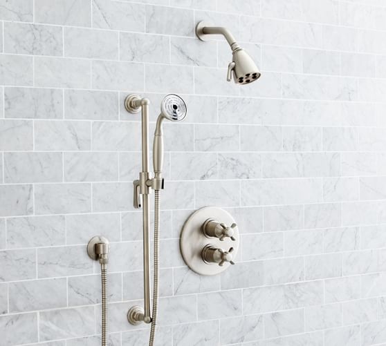 Victoria Cross Handle Thermostatic Shower Set with Handshower | Pottery ...