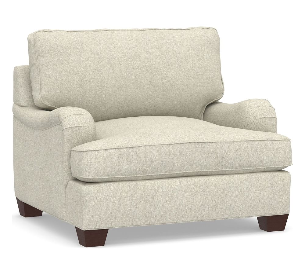 OPEN BOX PB English Arm Upholstered Grand Armchair 43", Performance Heathered Basketweave