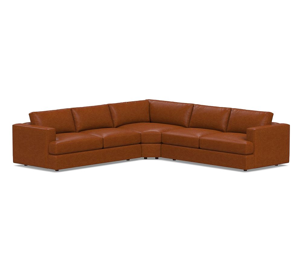 Carmel Recessed Square Arm Leather 3-Piece L-Shaped Wedge Sectional