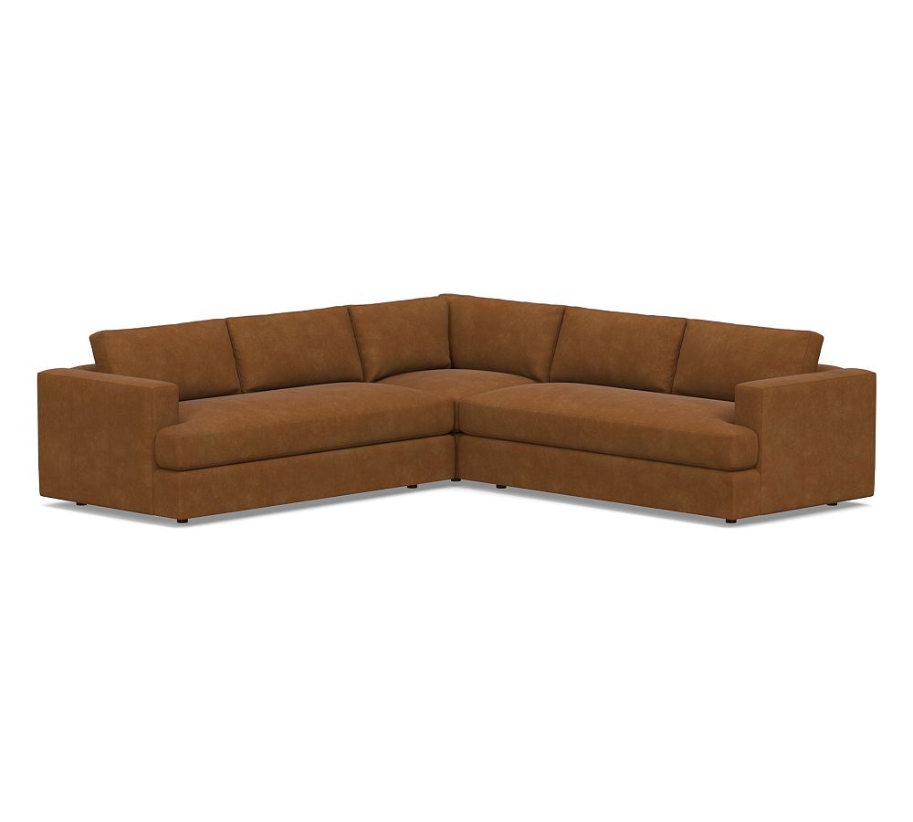 Carmel Recessed Square Arm Leather 3-Piece L-Shaped Sectional