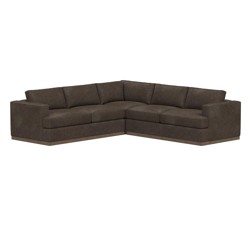 Carmel Recessed Square Arm Leather 3-Piece L-Shaped Corner Sectional