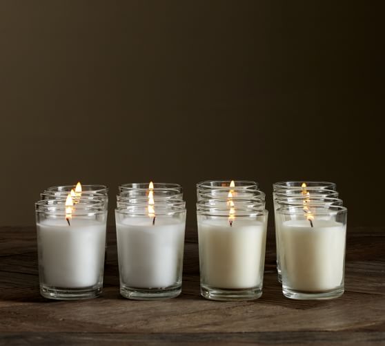 Unscented Filled Glass Votive Candles, Set of 16 Pottery Barn