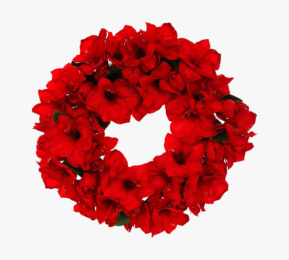 Faux Classic Red Amaryllis Wreath 26"