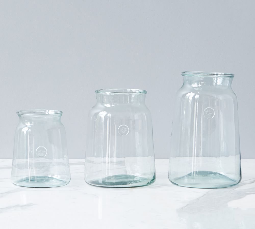 Recycled Glass Mason Jar Vase with Bee Stamp Collection Pottery Barn