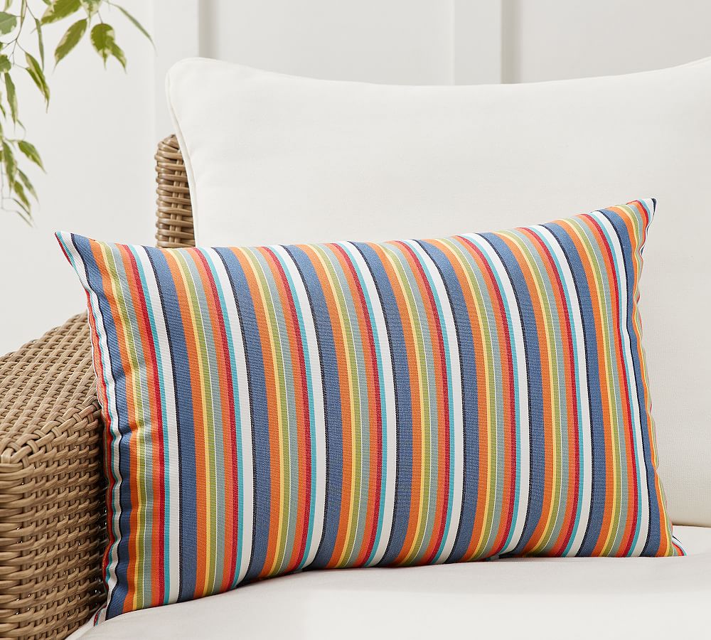 Sunbrella® Newport Striped Outdoor Lumbar Throw Pillow | Pottery Barn