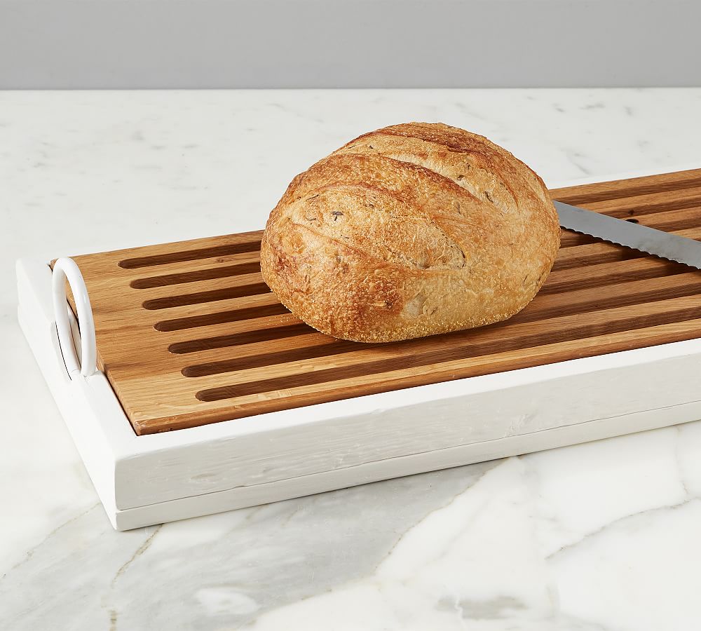 Bread Cutting Board With Crumb Tray Made From Mahogany Wood For