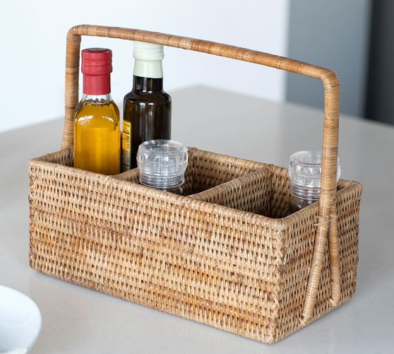 Tava Handwoven Rattan Rectangular Flatware Caddy | Pottery Barn